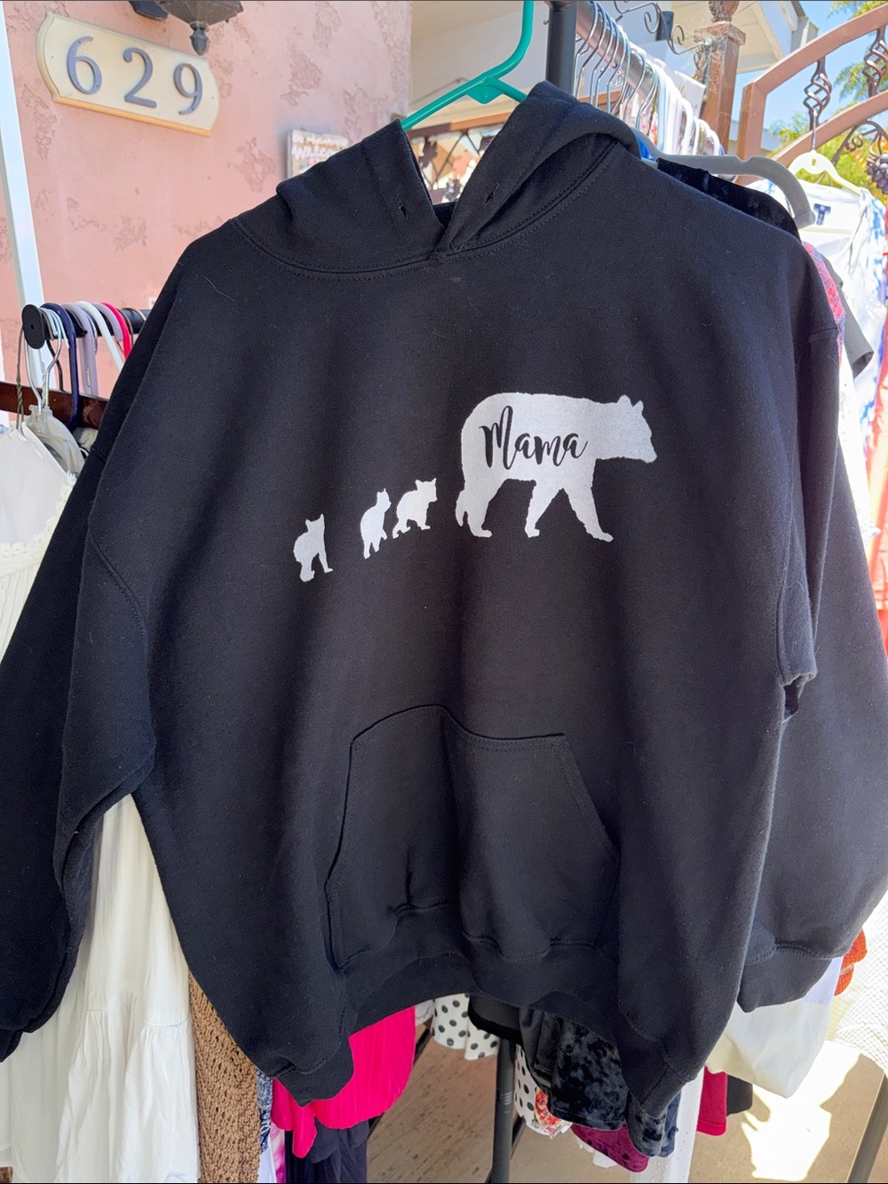 Gildan Black Hoodie with White Mama Bear and Cubs Graphic